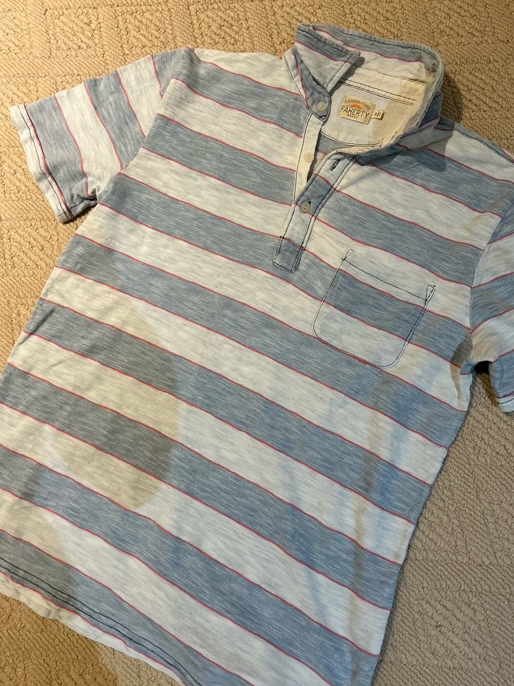 Faherty Men's Short Sleeve Polo - Blue, White & Red Stripes